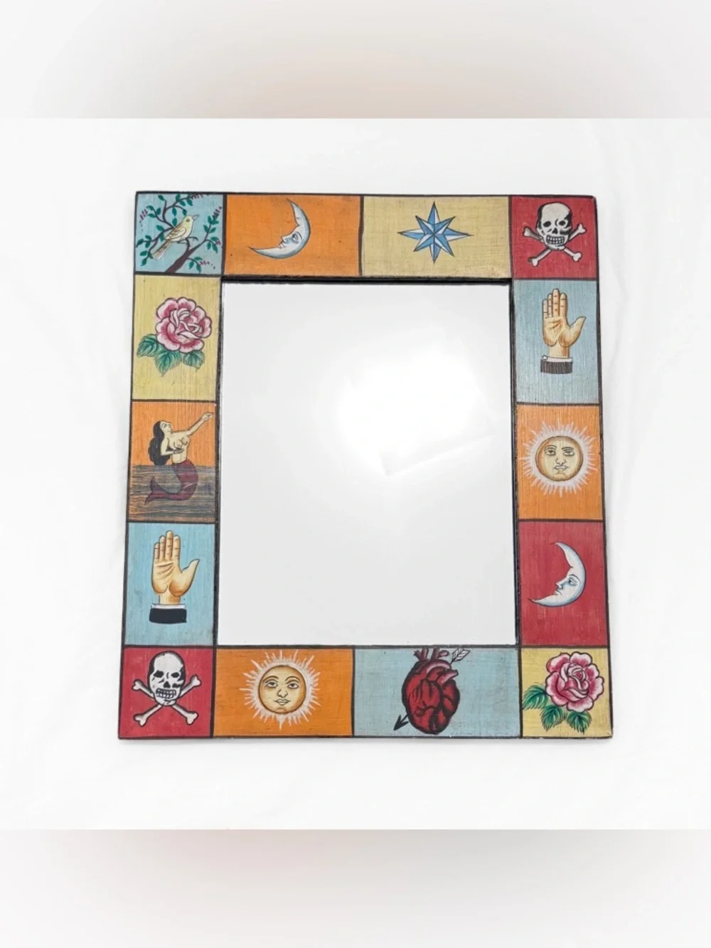 Hand Painted Lotería Card Frame Colorful Mexican Folk Art Wall Accent Mirror